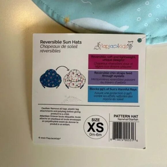 FlapJackKids reversible sun hat UPF 50+ (size XS) NWT - Picture 7 of 8